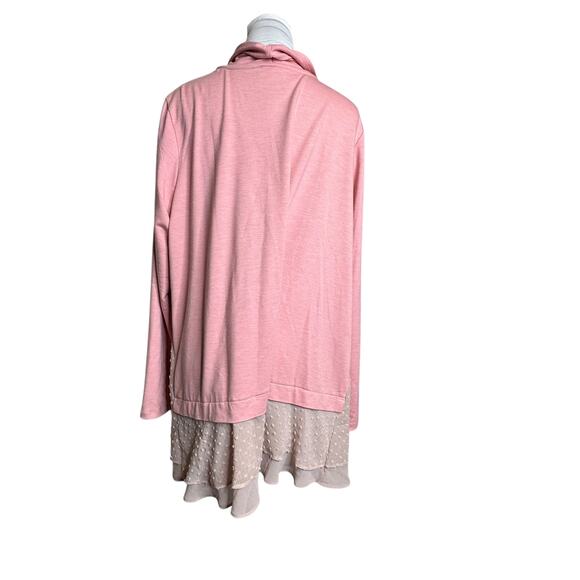 LOGO Lori Goldstein sz XL Pink/Beige Layered Open Cardigan Top Lace Trim A275718 - Picture 3 of 9